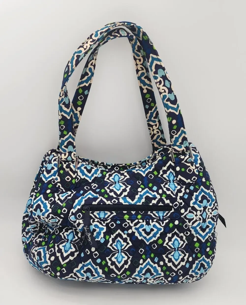 Vera Bradley Pleated Tote Ink Blue Quilted Shoulder Bag Purse Retired Pattern